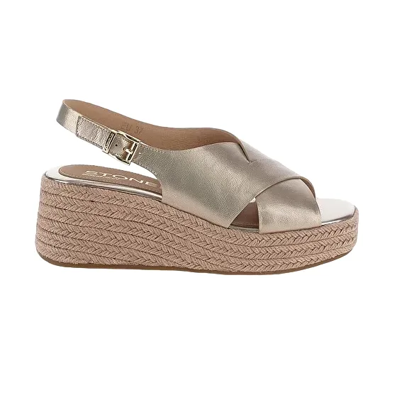 Stonefly sandalo in pelle laminata con zeppa da donna Ivory 4 220943-I89 tortora Summer Footwear for Men Handcrafted Stitching Detail