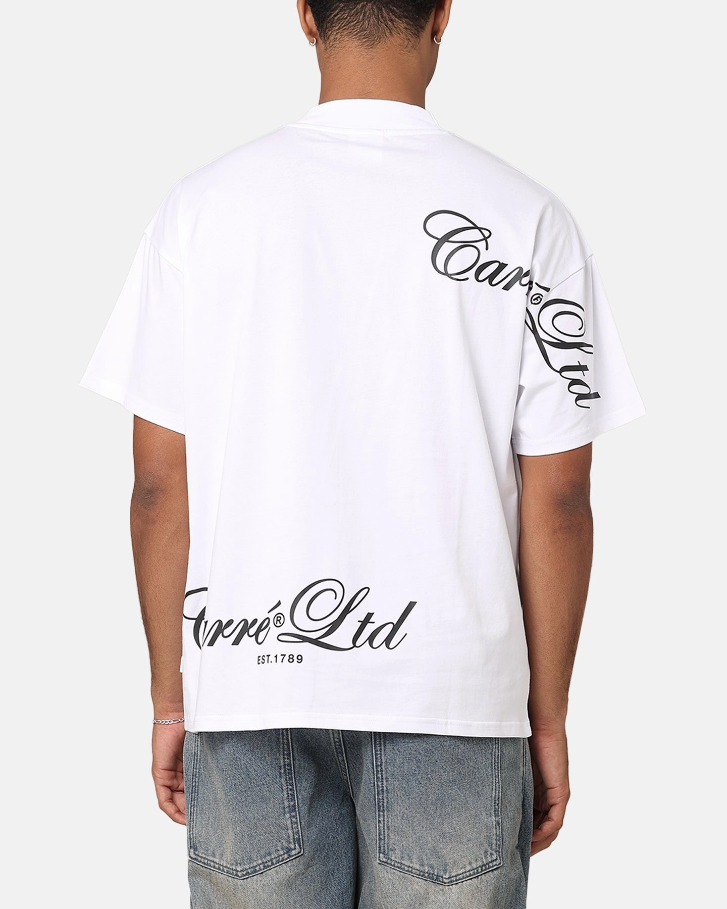 Hygroscopic Fiber Stylish Everyday Wear Carre Side Script Oversized T-Shirt White