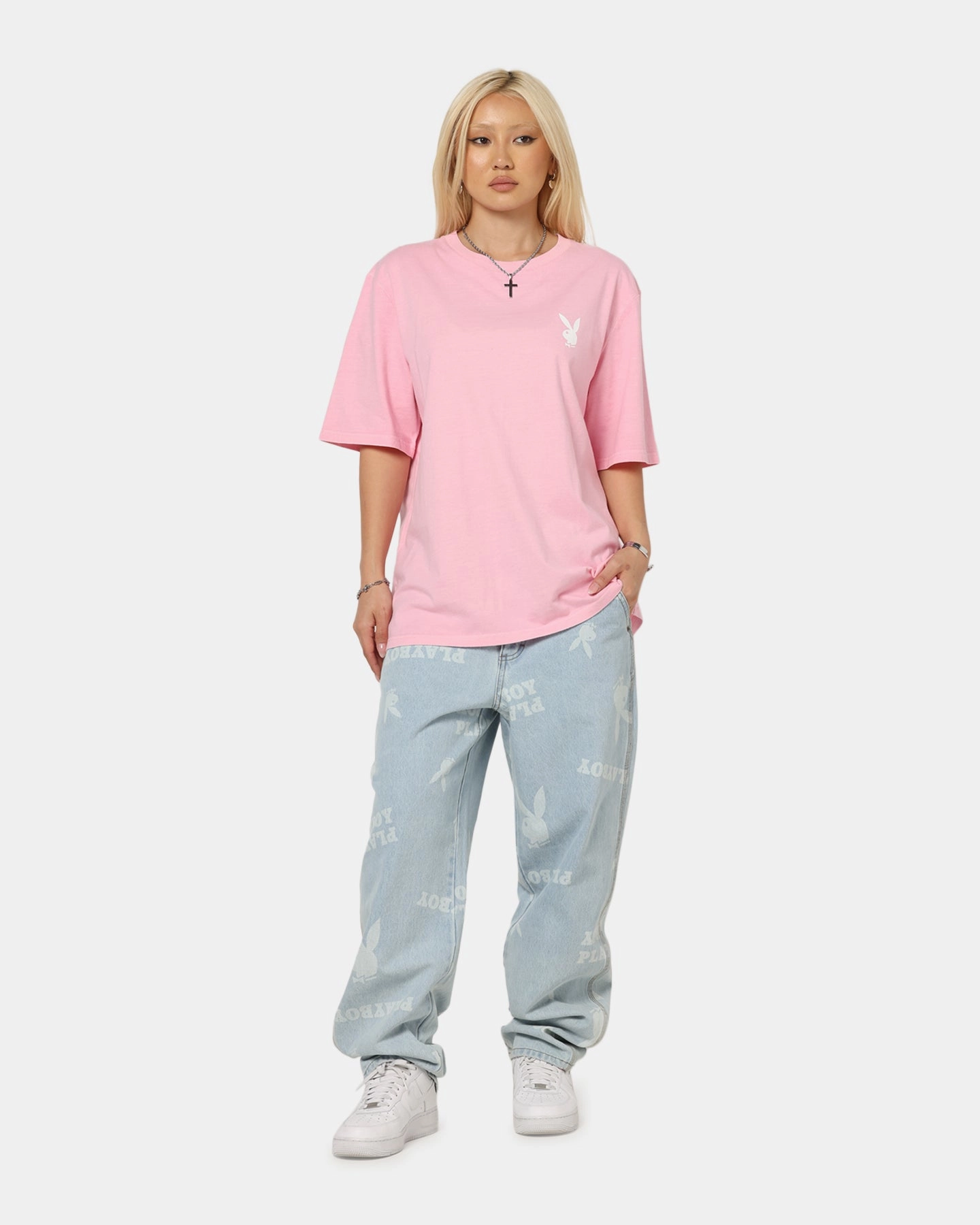 HighRiseWaistband Sleek Appearance Playboy Mess Denim Jeans Light Indigo