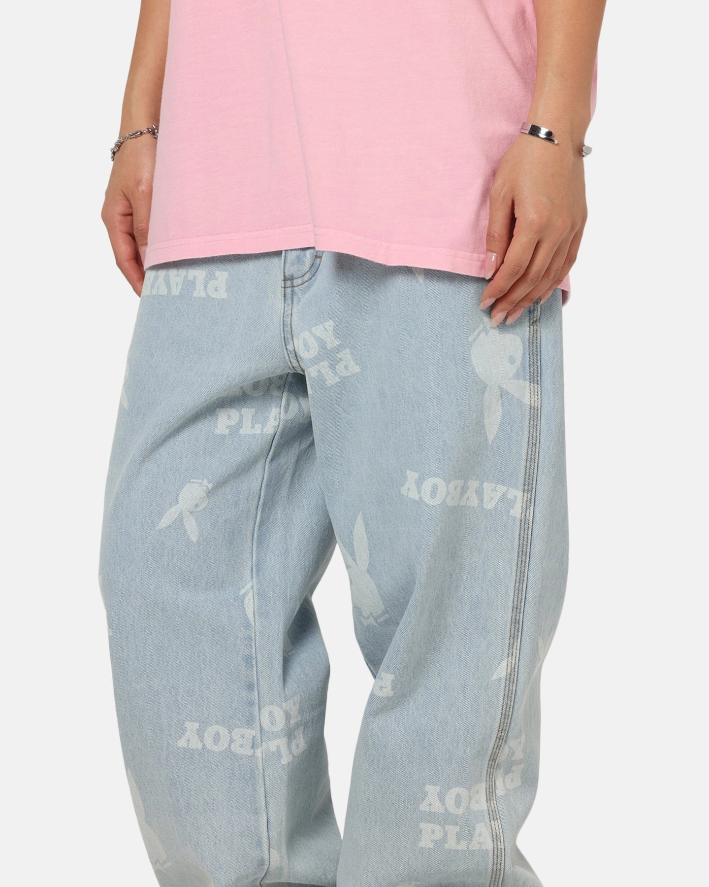 luxe feel Cozy Casual Playboy Mess Denim Jeans Light Indigo