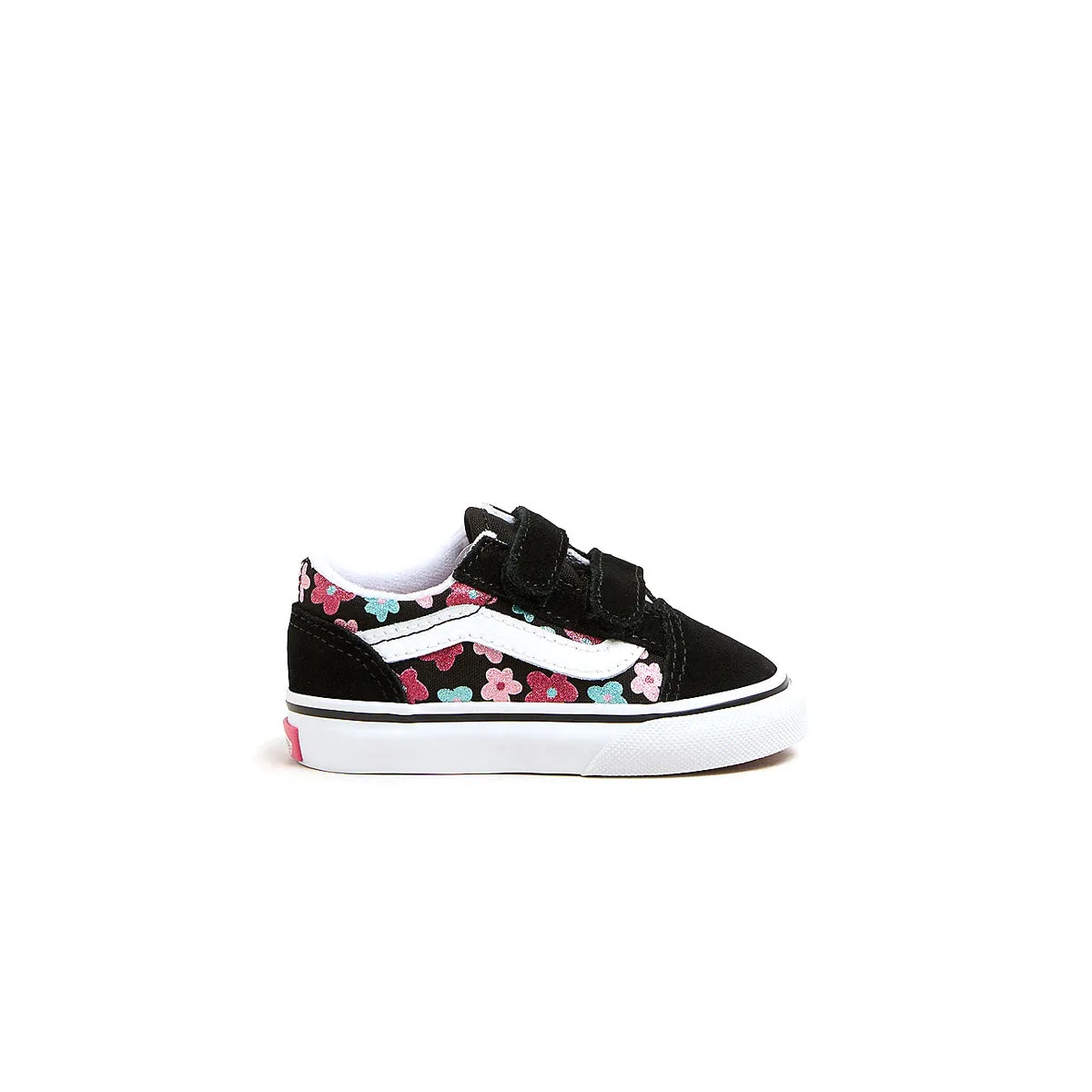 Rubber Sole soft fit Toddlers Old Skool Hook & Loop 'Flower Glitter'