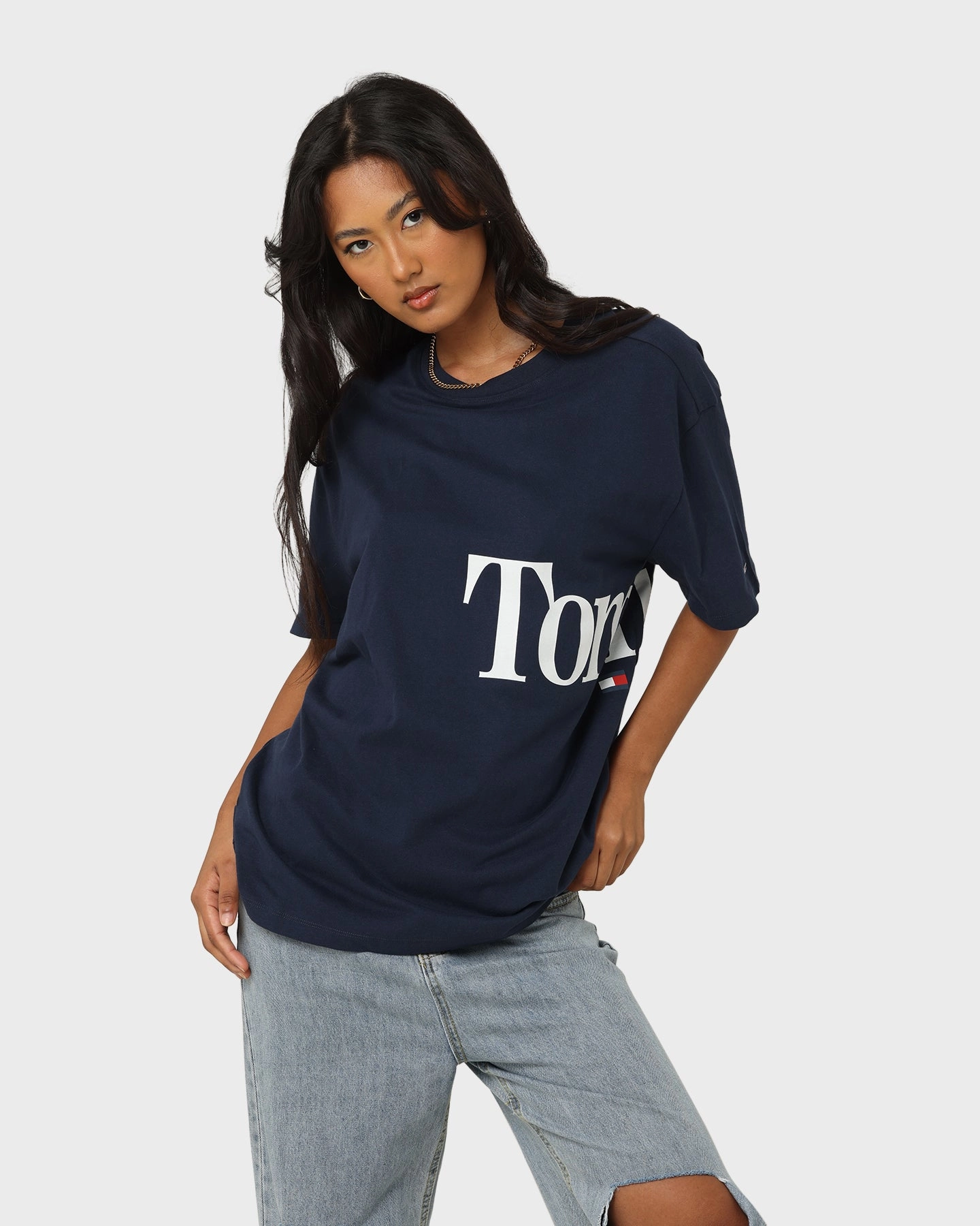 Casual Fit Holiday Trend Tommy Jeans Women's Oversized Bold T-Shirt Twilight Navy