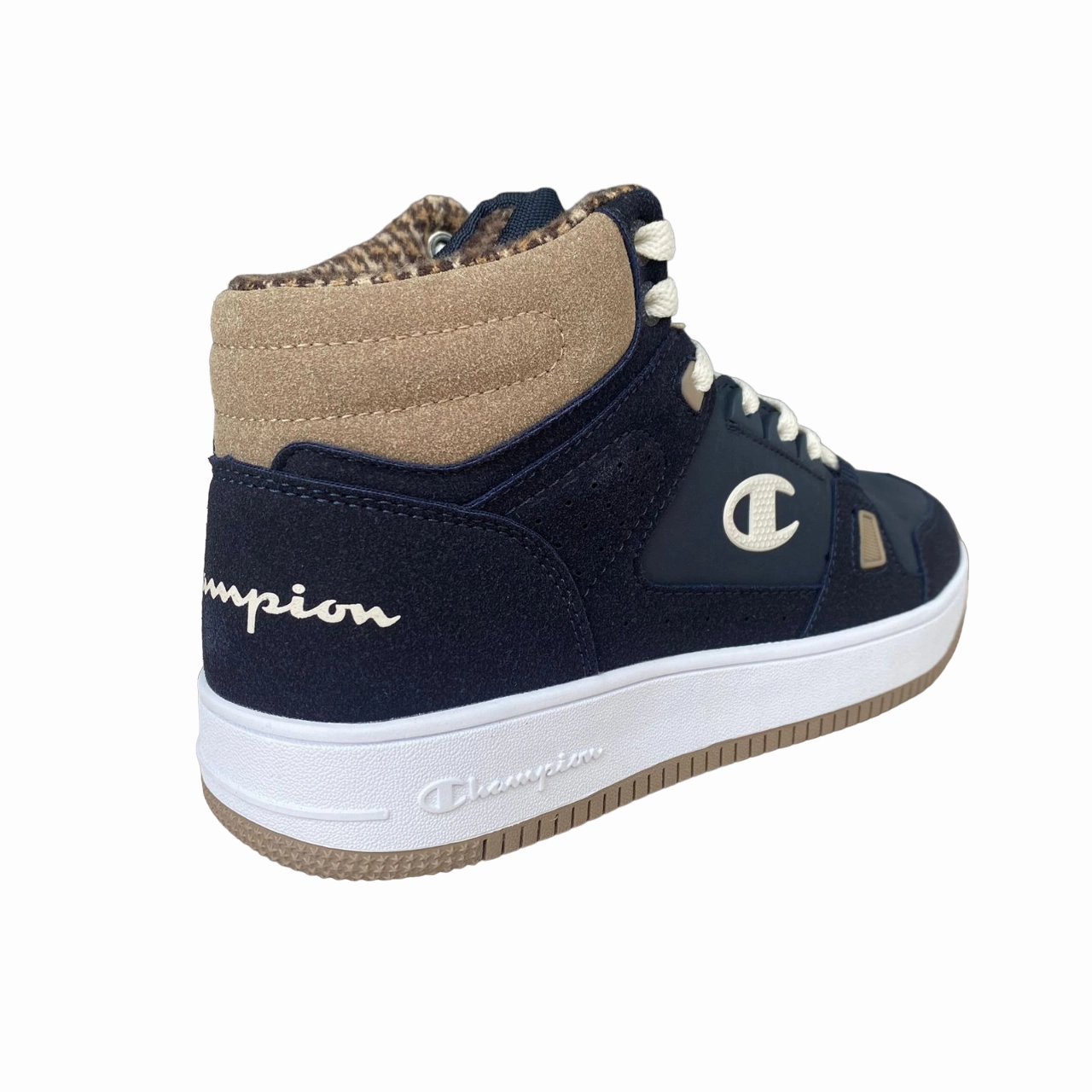 Champion scarpa sneakers alta da ragazzo Rebound Mid Winterized S32719 BS501 blu-bianco-beige midfoot - support running gear Slip Resistant Lugs