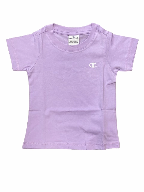 Breathable knit Anti-bacterial Champion 2T-shirt manica corta da ragazza Legacy American CLassics C Logo 404237 WW009 WHT/LVN bianco-glicine