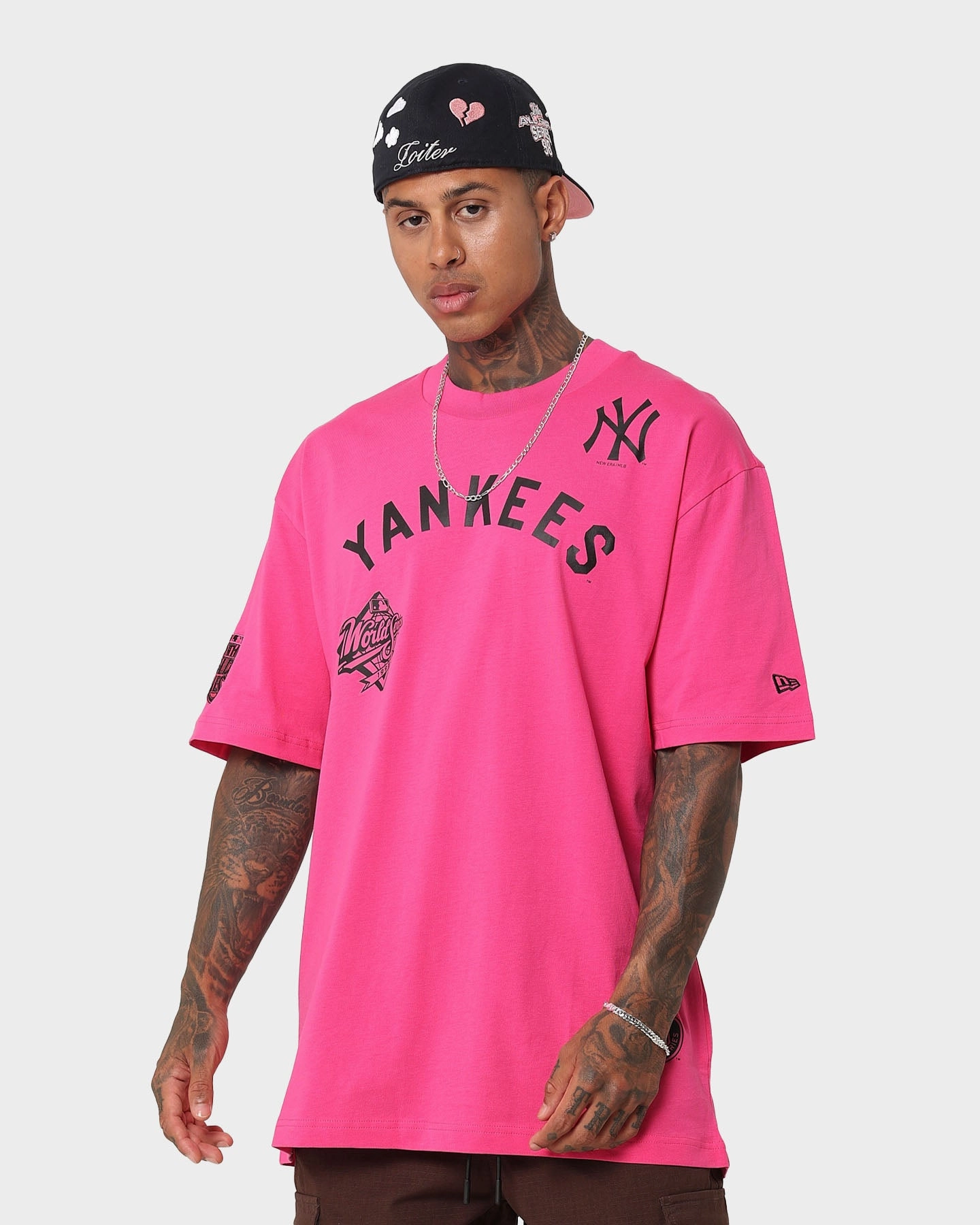 New Era New York Yankees 'Tropical Punch Script Pack' Oversized T-Shirt Hot Pink Chic Vibes RibbedNeckBanding
