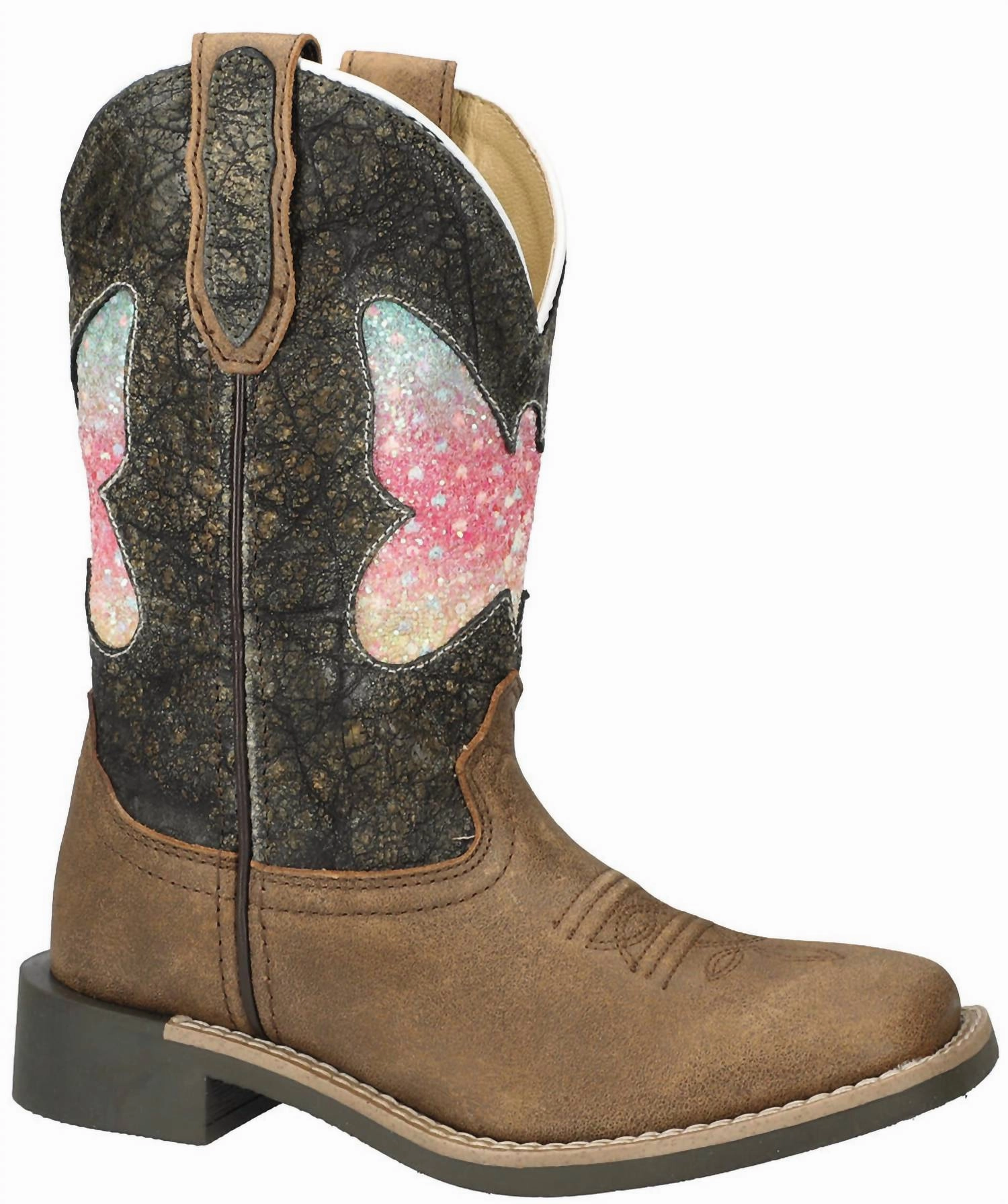 Kids' Chloe Square Toe Western Boots In Brown Distress/charcoal Balanced indoor activities
