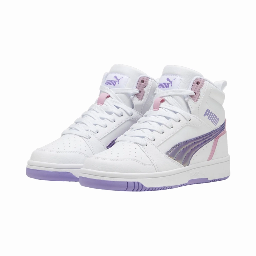 Puma scarpa sneakers da ragazza Rebound V6 Mid Bouncy Sky 398725-01 bianco-lavanda suede shoes