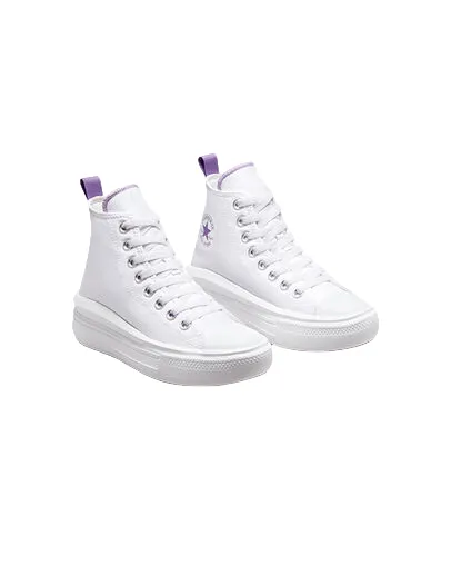 Converse scarpa sneakers da donna con zeppa Chuck Taylor All Star Move A03667C bianco-viola narrow - base - feature shoes