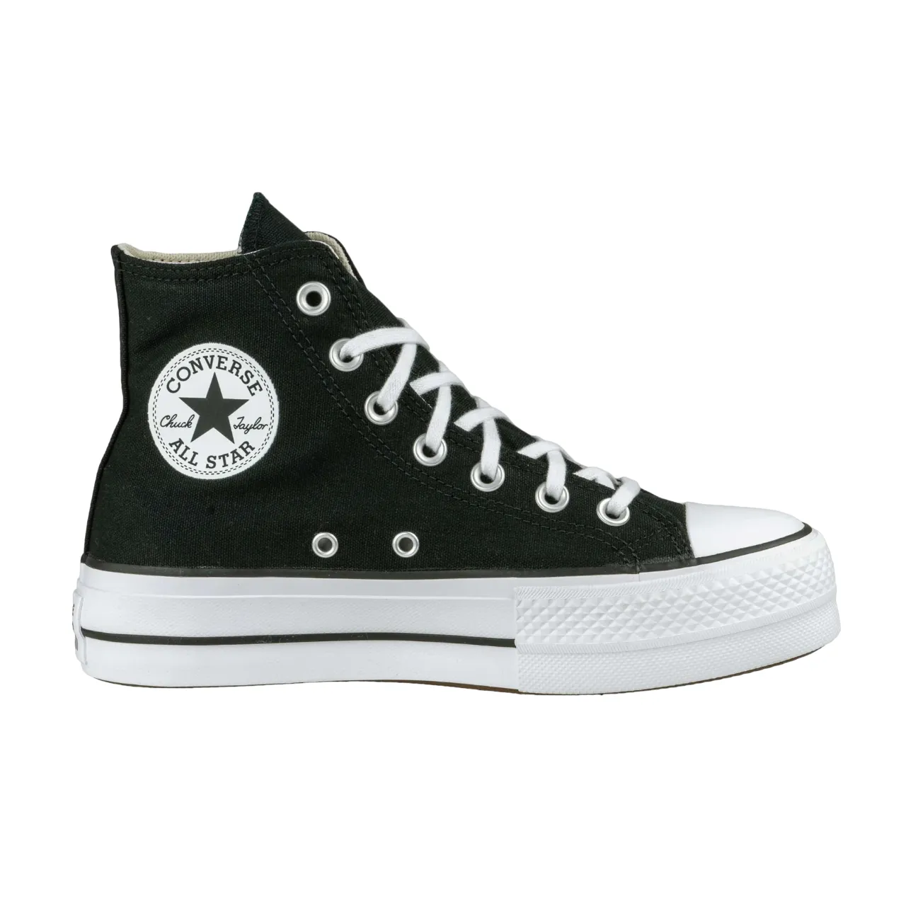 Converse scarpa sneakers in pelle da donna con zeppa Chuck Taylor All Star Platform LIFT Hi 560845C nero gym floor