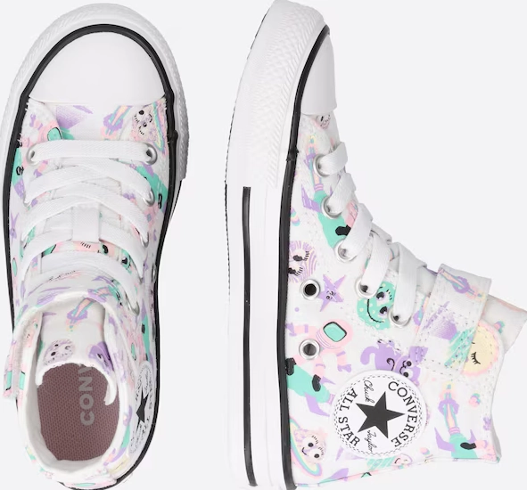 Converse scarpa sneakers da bambina alta con laccio elastico e velcro Ctas 1V HI A02968C bianco Pavement - running