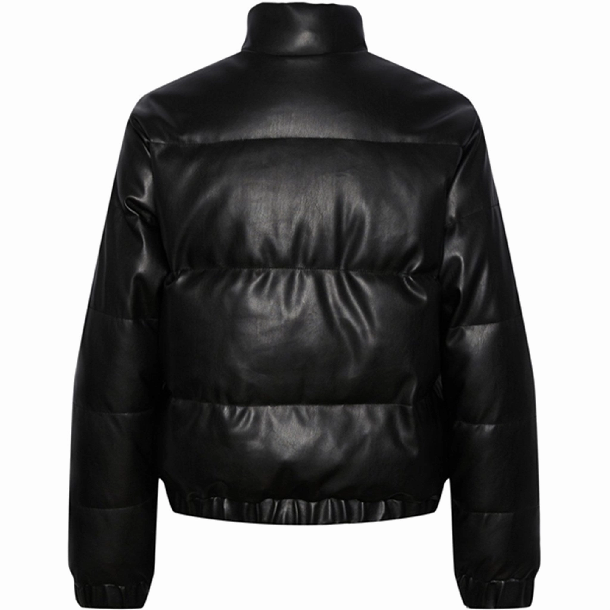 Pieces Kids Black Jevi Short Padded PU Jacket Modern Drop Tail Hem Quilted Interior Layer