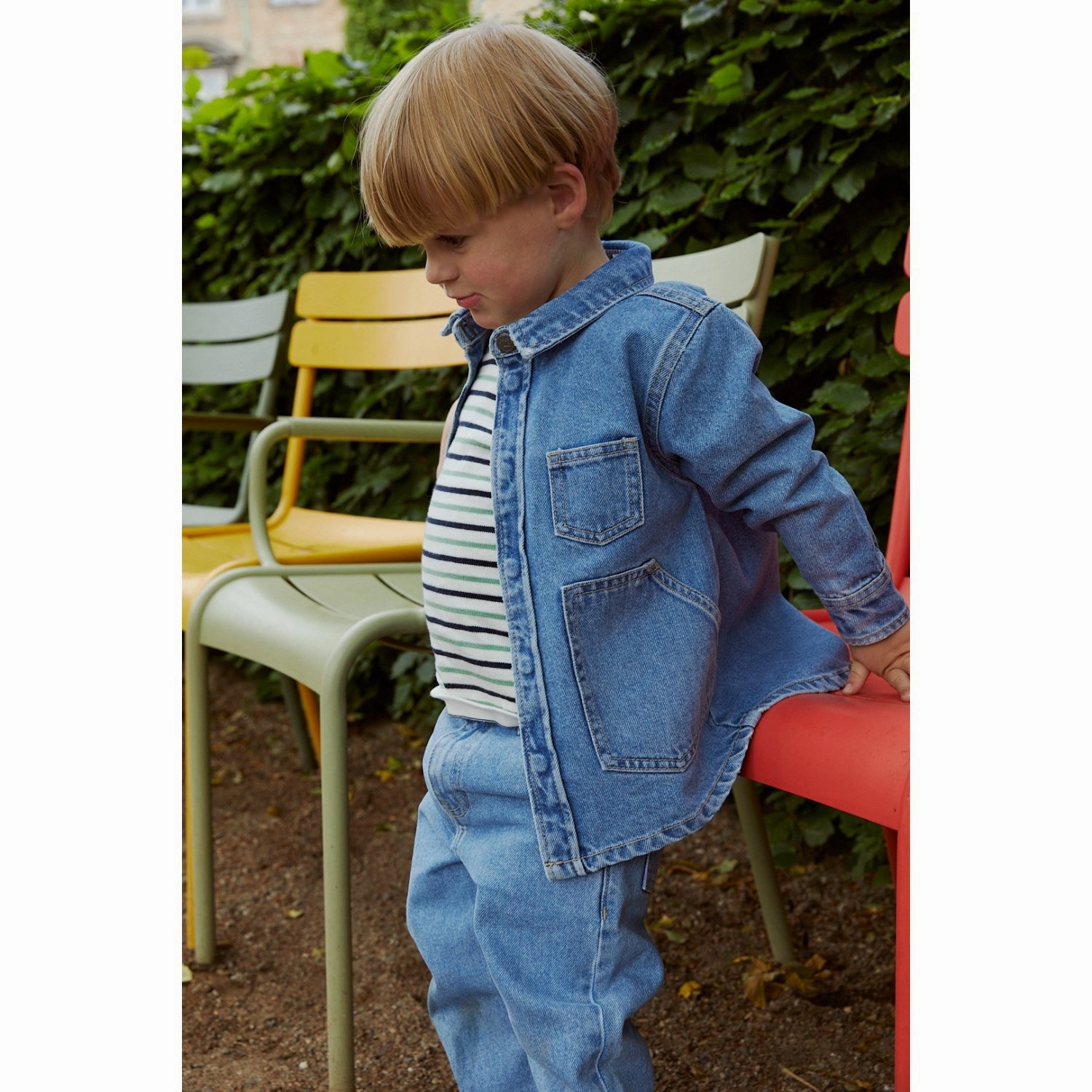COPENHAGEN COLORS Lt Blue Indigo Washed Organic Jeans Jacket Bonded Seam Technology Minimal Detailing