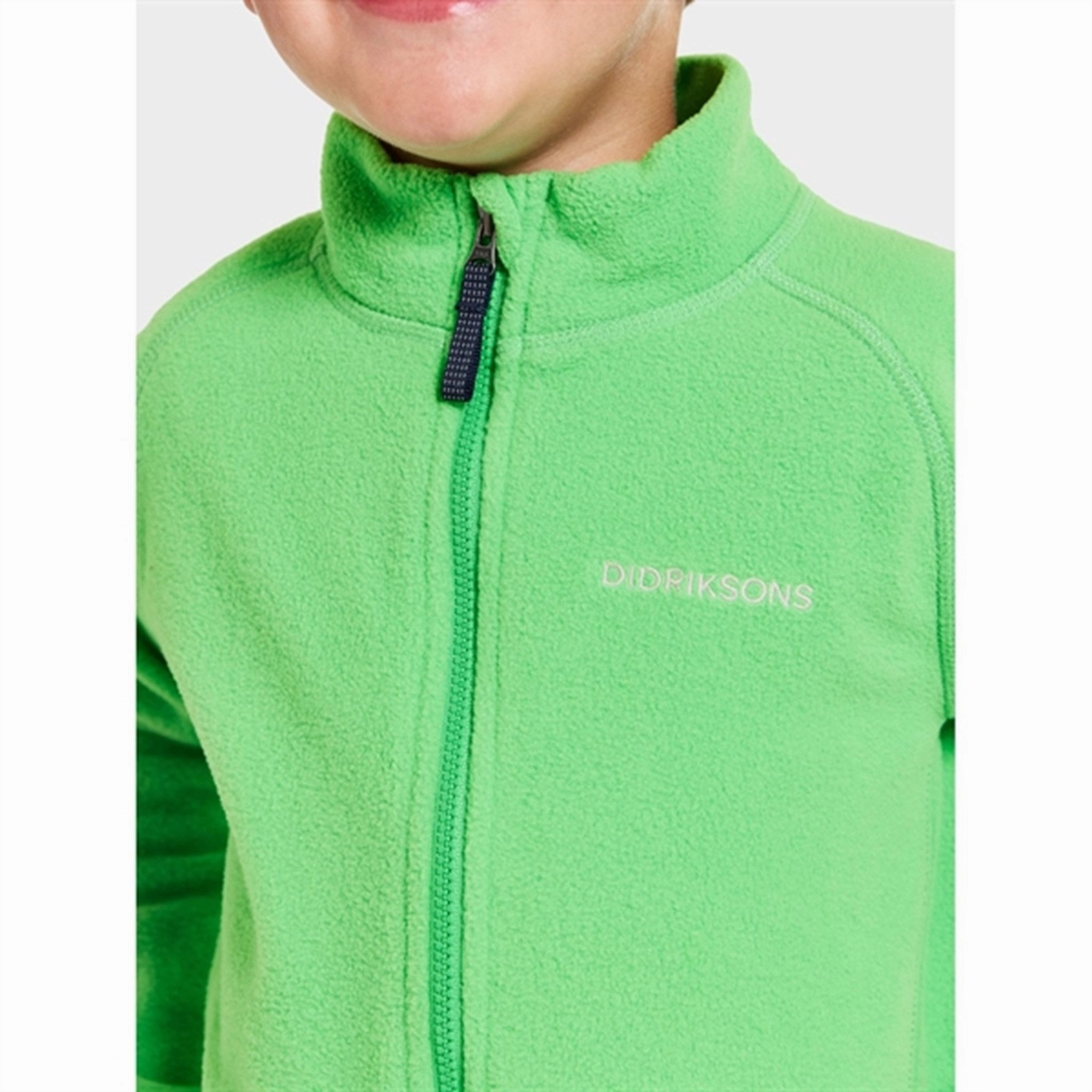 Layered Collar Casual Fit Silhouette Didriksons Frog Green Monte Kids Fleece Cardigan