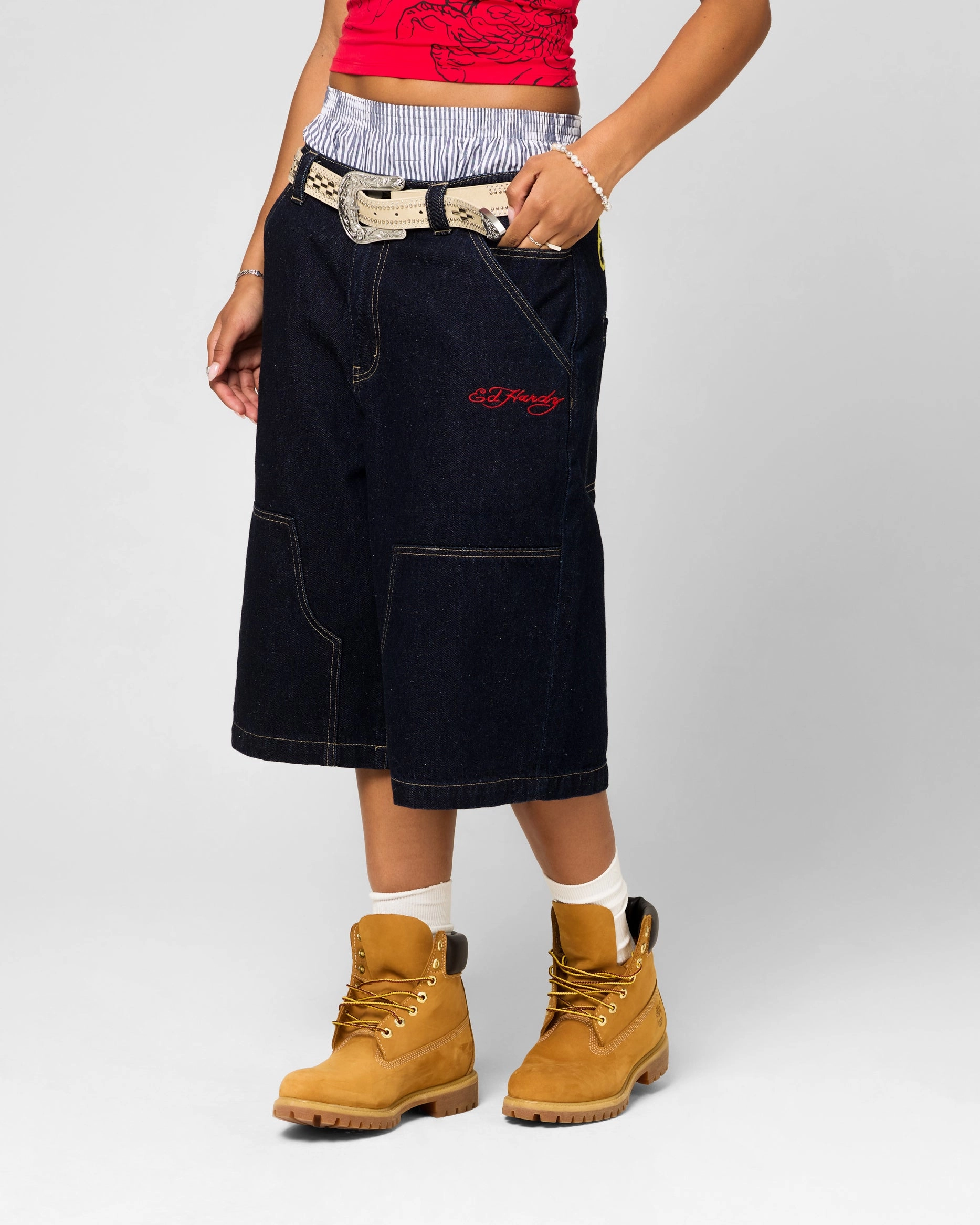 SmoothZipper Ed Hardy Dragon Jorts Indigo