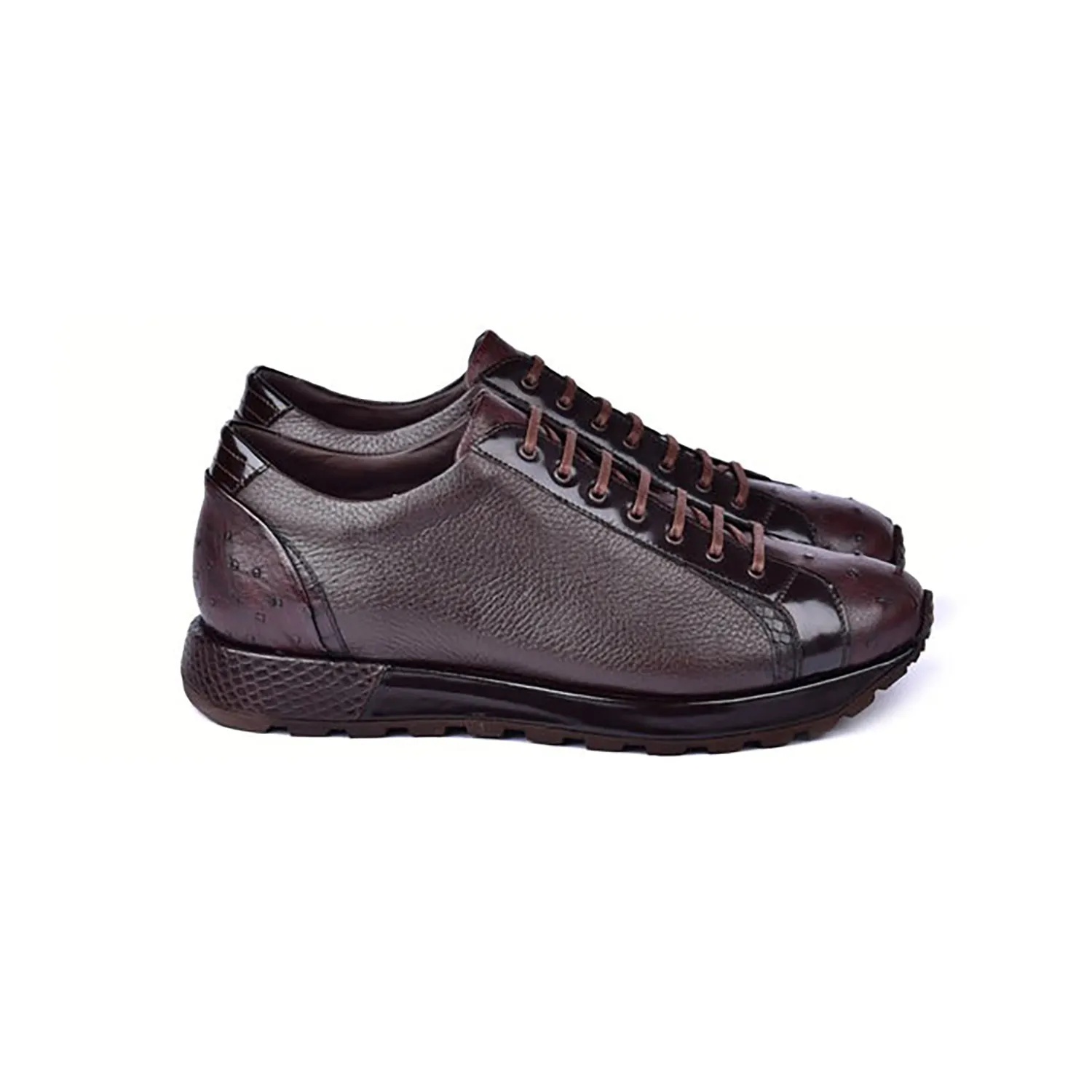 Corrente C0013043-5581 Men's Shoes Brown Exotic Ostrich Casual Sneakers (CRT1477)