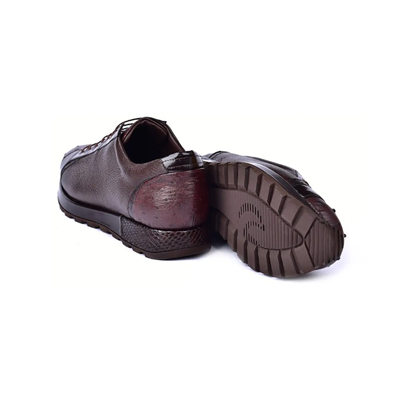 Corrente C0013043-5581 Men's Shoes Brown Exotic Ostrich Casual Sneakers (CRT1477)