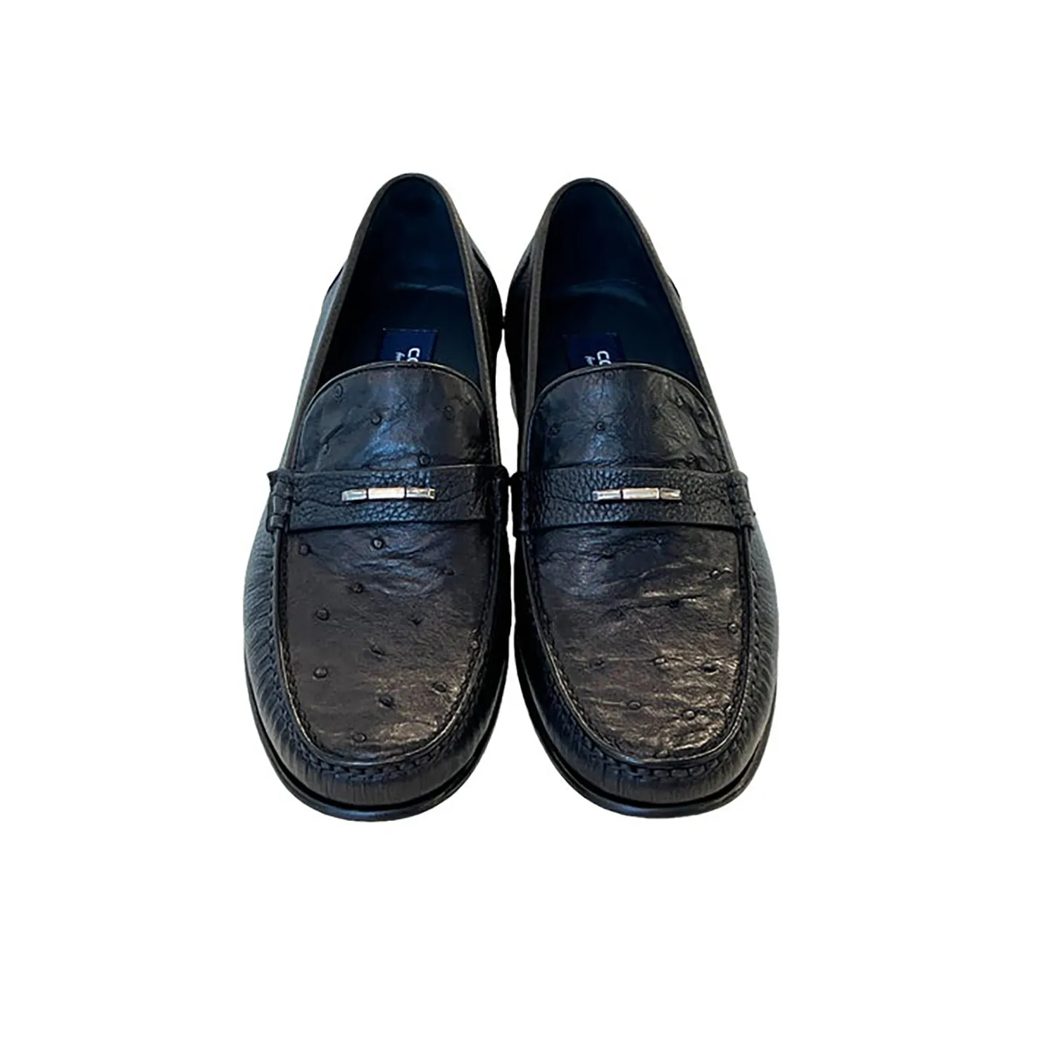 Corrente C0014051-3898Ost Men's Shoes Black Exotic Ostrich / Deer-Skin Moccasin Loafers (CRT1471)