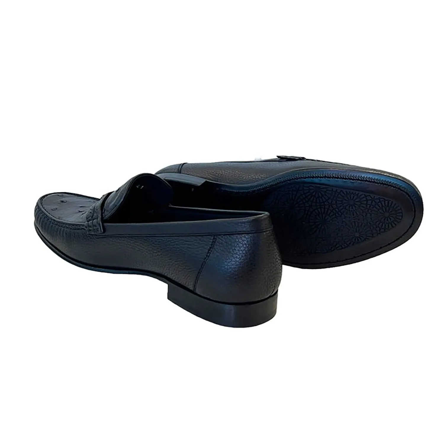 Corrente C0014051-3898Ost Men's Shoes Black Exotic Ostrich / Deer-Skin Moccasin Loafers (CRT1471)