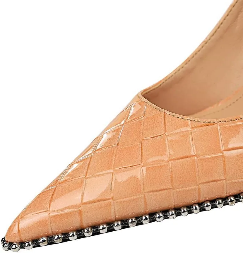 CosyFever Womens DC131 Grid Fashion Dress Pointed Toe Patent-Leather Mid Stiletto Pumps