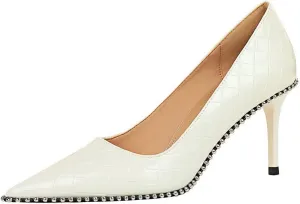 CosyFever Womens DC131 Grid Fashion Dress Pointed Toe Patent-Leather Mid Stiletto Pumps