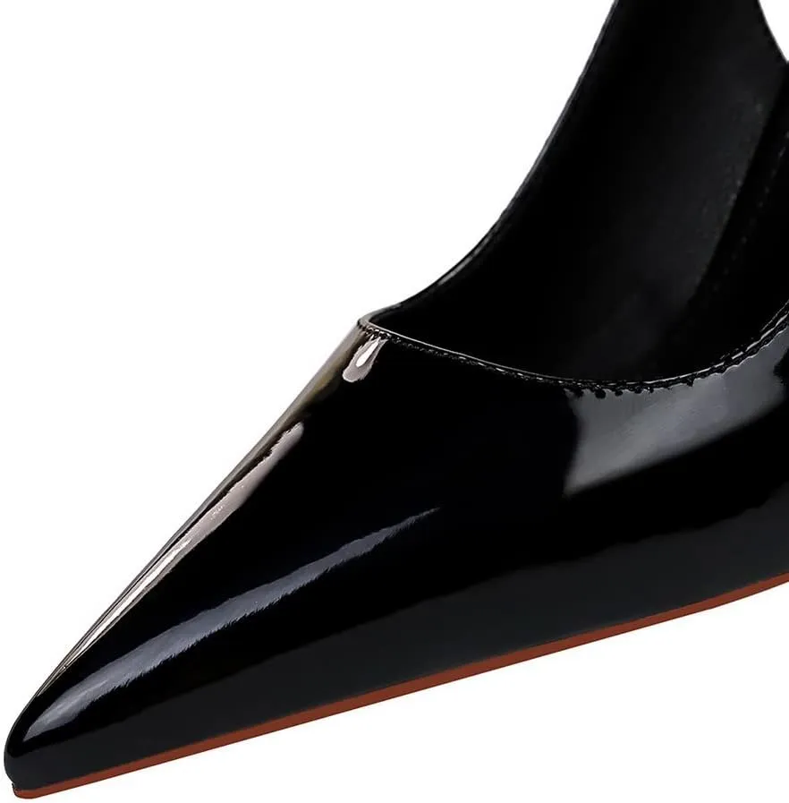 CosyFever Womens DC134 Pointed Toe Adjustable Strap Clasp Patent-Leather High Stiletto Pumps