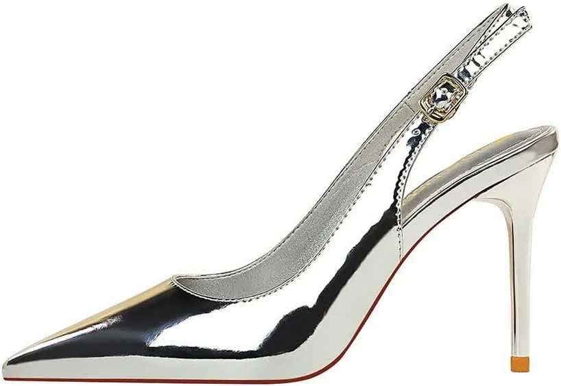 CosyFever Womens DC134 Pointed Toe Adjustable Strap Clasp Patent-Leather High Stiletto Pumps