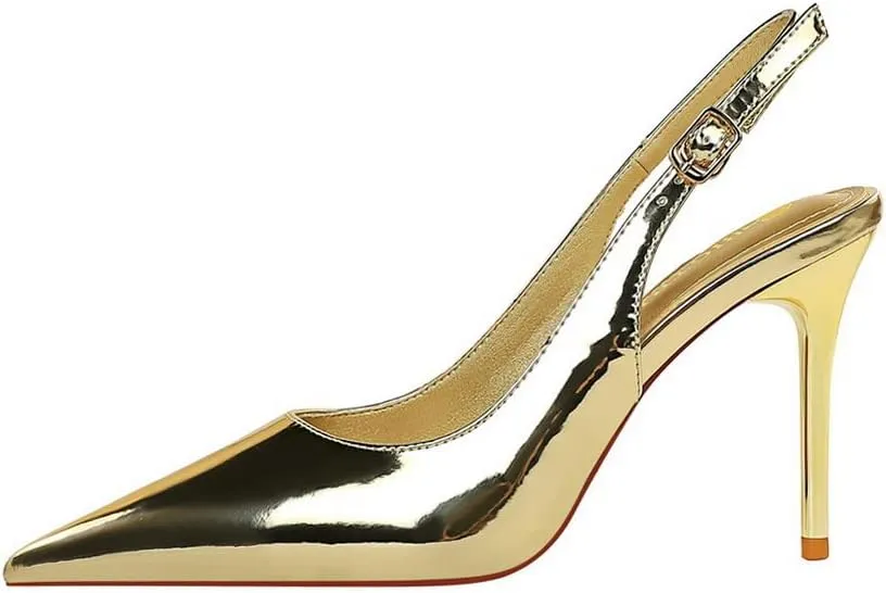 CosyFever Womens DC134 Pointed Toe Adjustable Strap Clasp Patent-Leather High Stiletto Pumps