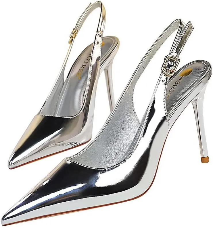 CosyFever Womens DC134 Pointed Toe Adjustable Strap Clasp Patent-Leather High Stiletto Pumps