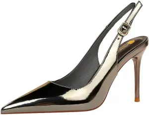 CosyFever Womens DC134 Pointed Toe Adjustable Strap Clasp Patent-Leather High Stiletto Pumps