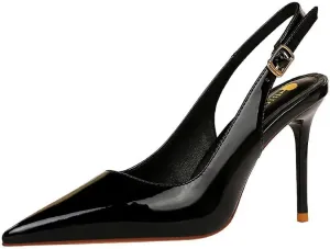 CosyFever Womens DC134 Pointed Toe Adjustable Strap Clasp Patent-Leather High Stiletto Pumps