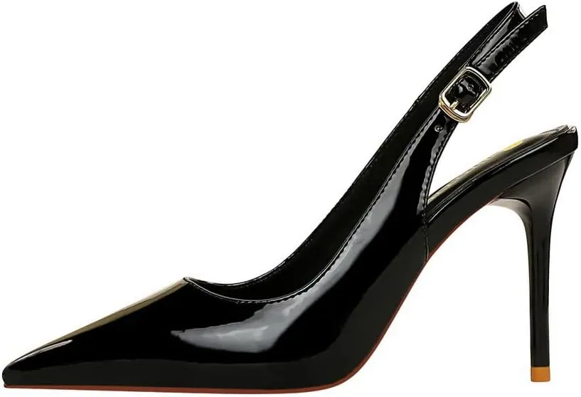 CosyFever Womens DC134 Pointed Toe Adjustable Strap Clasp Patent-Leather High Stiletto Pumps
