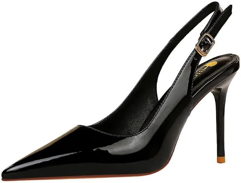CosyFever Womens DC134 Pointed Toe Adjustable Strap Clasp Patent-Leather High Stiletto Pumps
