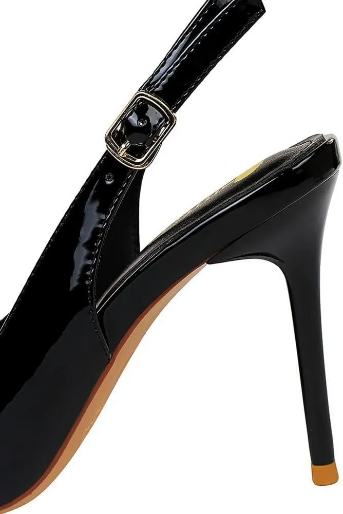 CosyFever Womens DC134 Pointed Toe Adjustable Strap Clasp Patent-Leather High Stiletto Pumps