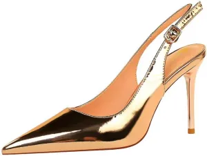CosyFever Womens DC134 Pointed Toe Adjustable Strap Clasp Patent-Leather High Stiletto Pumps