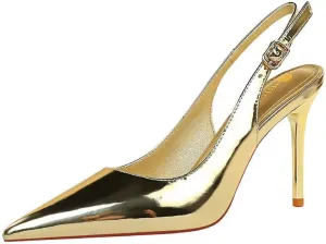 CosyFever Womens DC134 Pointed Toe Adjustable Strap Clasp Patent-Leather High Stiletto Pumps