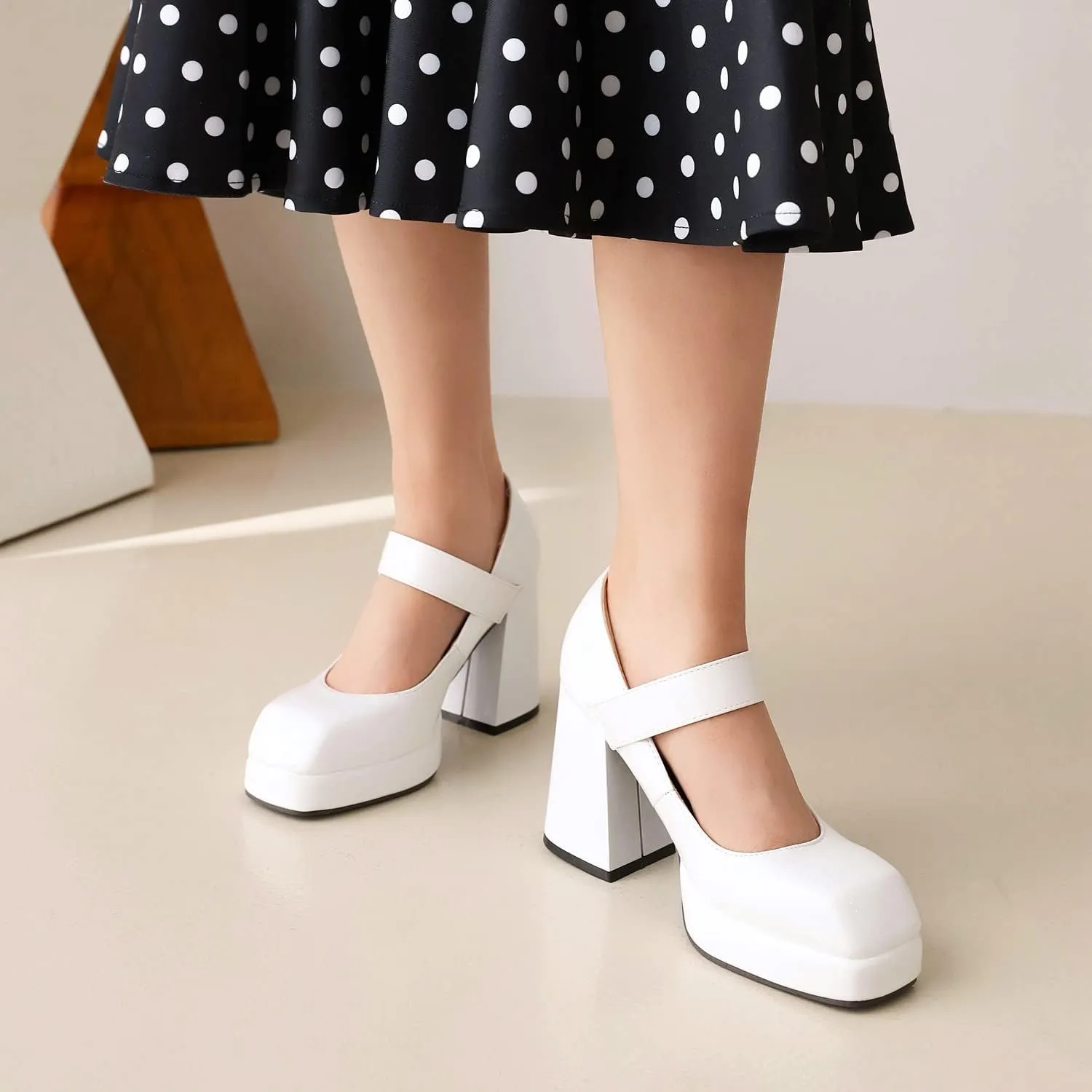 CosyFever Womens DC195 Dress Wedding Chunky Patent-Leather High Chunky Pumps
