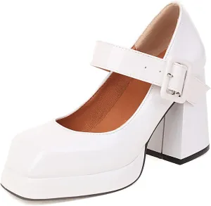 CosyFever Womens DC195 Dress Wedding Chunky Patent-Leather High Chunky Pumps