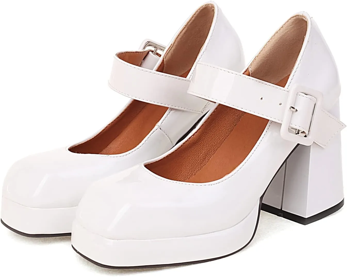 CosyFever Womens DC195 Dress Wedding Chunky Patent-Leather High Chunky Pumps