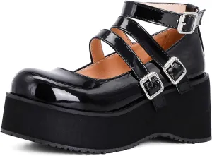 CosyFever Womens DC257 Dress Fashion Casual Mary Jane Patent-Leather Mid Platform Pumps