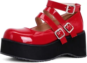 CosyFever Womens DC257 Dress Fashion Casual Mary Jane Patent-Leather Mid Platform Pumps