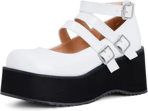 CosyFever Womens DC257 Dress Fashion Casual Mary Jane Patent-Leather Mid Platform Pumps