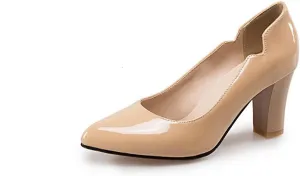 CosyFever Womens DC442 Chunky Dress Pointed Toe Patent-Leather Mid Chunky Pumps