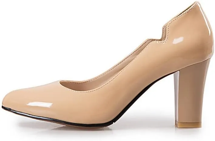 CosyFever Womens DC442 Chunky Dress Pointed Toe Patent-Leather Mid Chunky Pumps