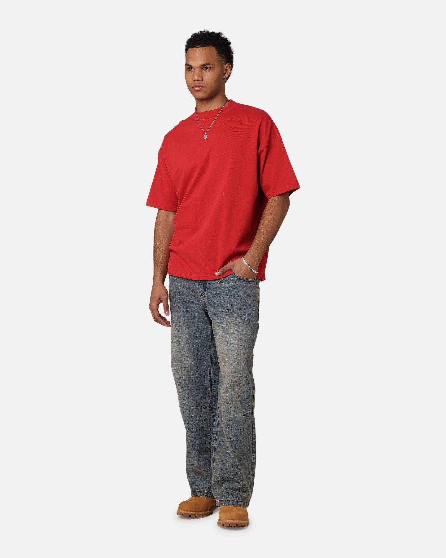 Wrinkle-Free Casual Layering Wear Culture Kings Oversized Blank T-Shirt Red