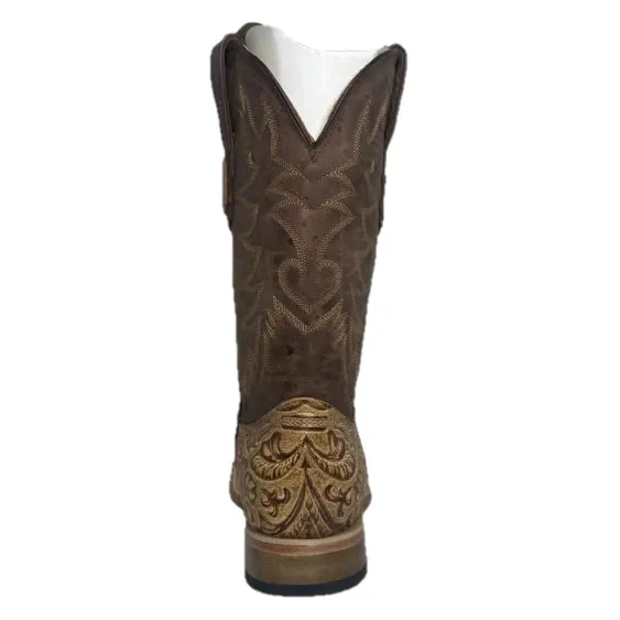 COWTOWN BROWN ORYX HAND FLORAL TOOLED BOOT