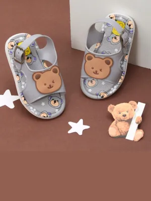 Cozy Grey Bear Applique Sandals for Toddlers
