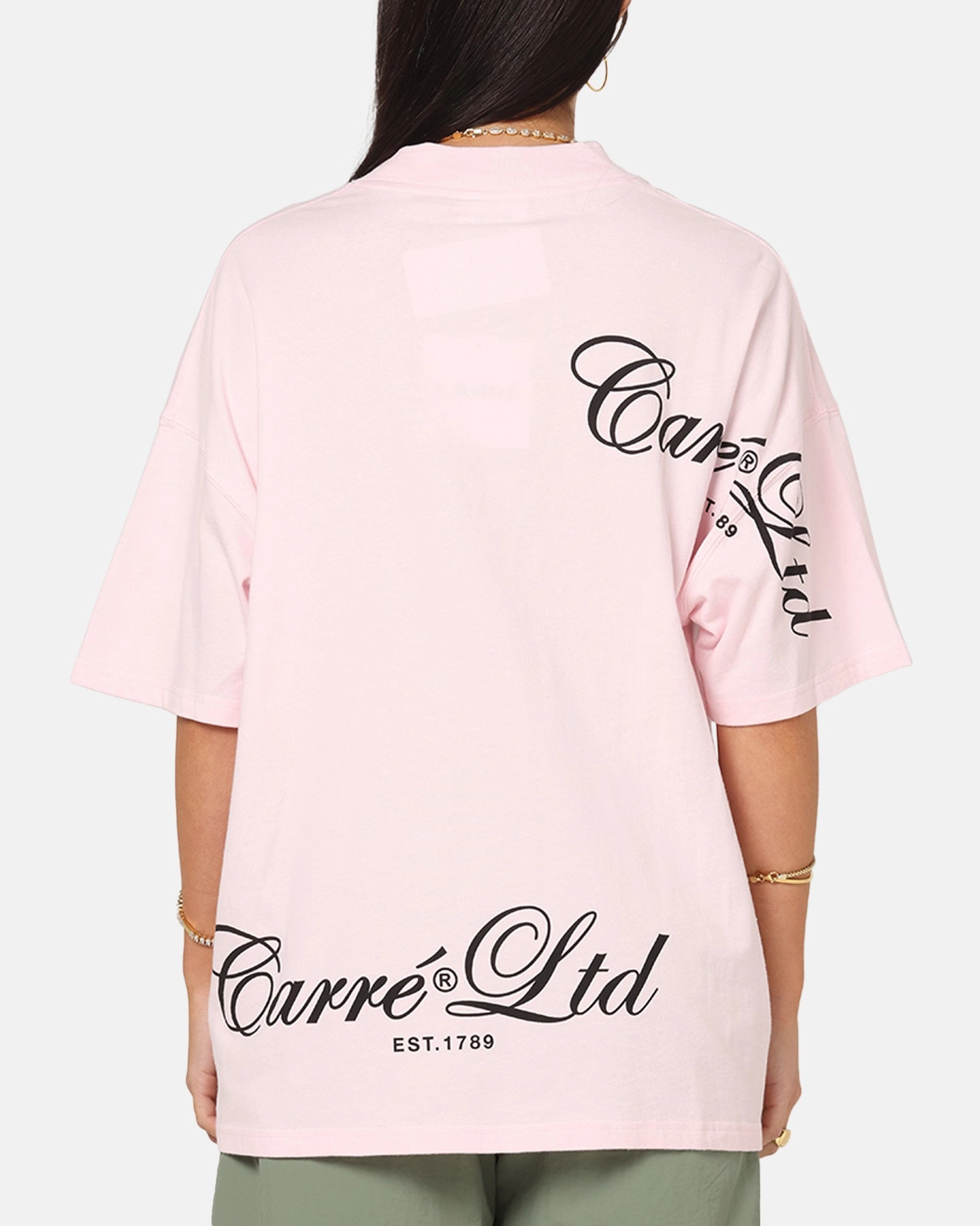 Carre Side Script Oversized T-Shirt Pink Travel Style Trend Effortless Fit