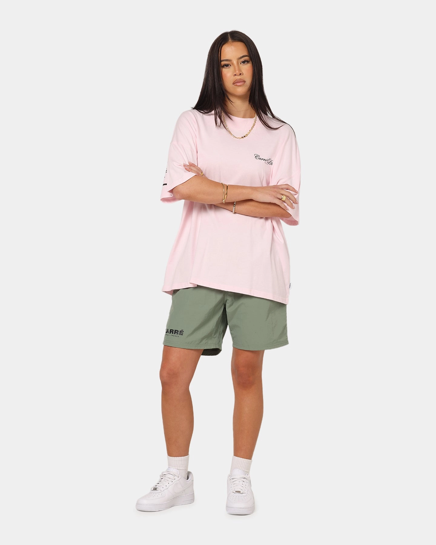 Carre Side Script Oversized T-Shirt Pink Lightweight Construction Brushed Interior Lining