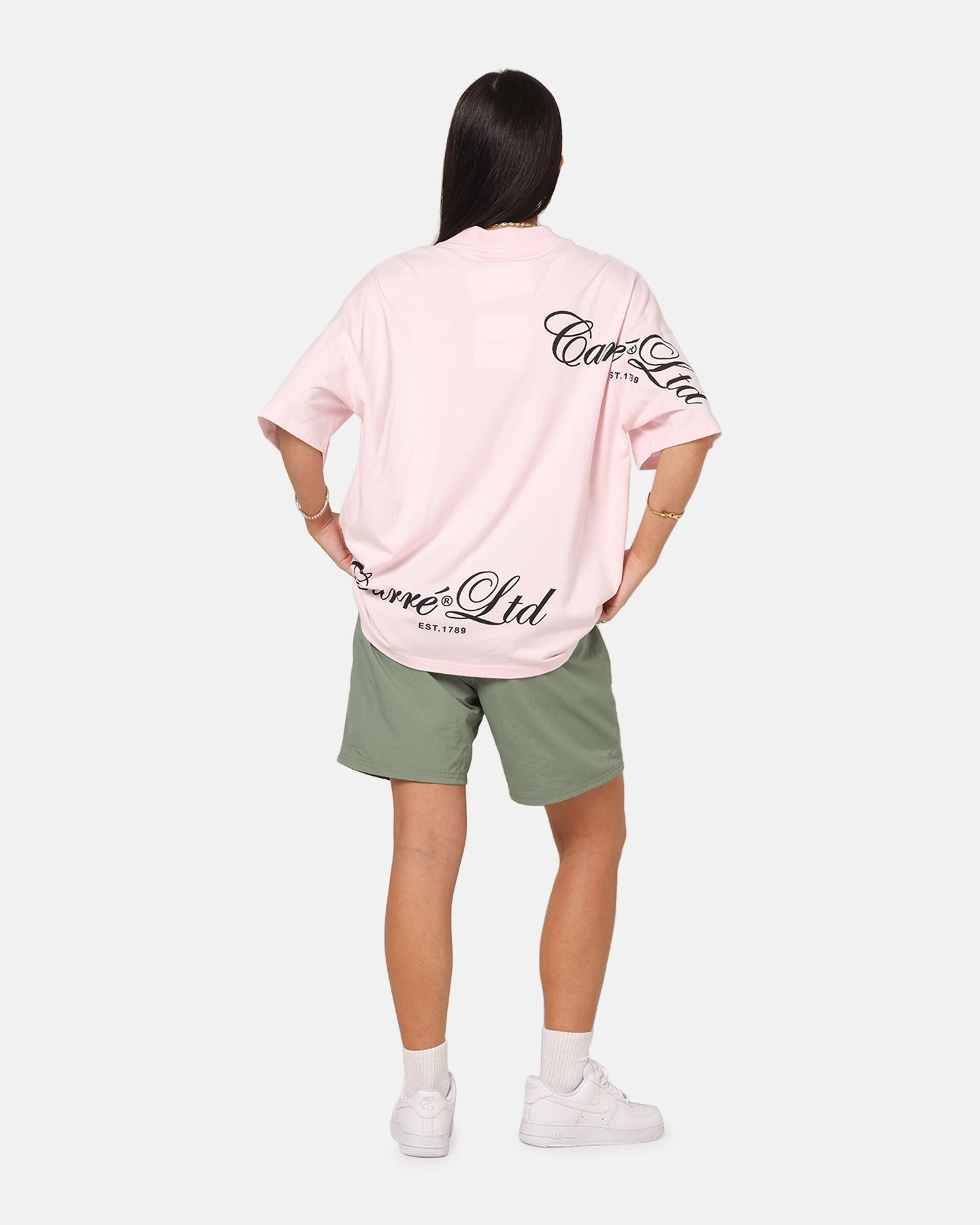 Relaxed Outfit Carre Side Script Oversized T-Shirt Pink
