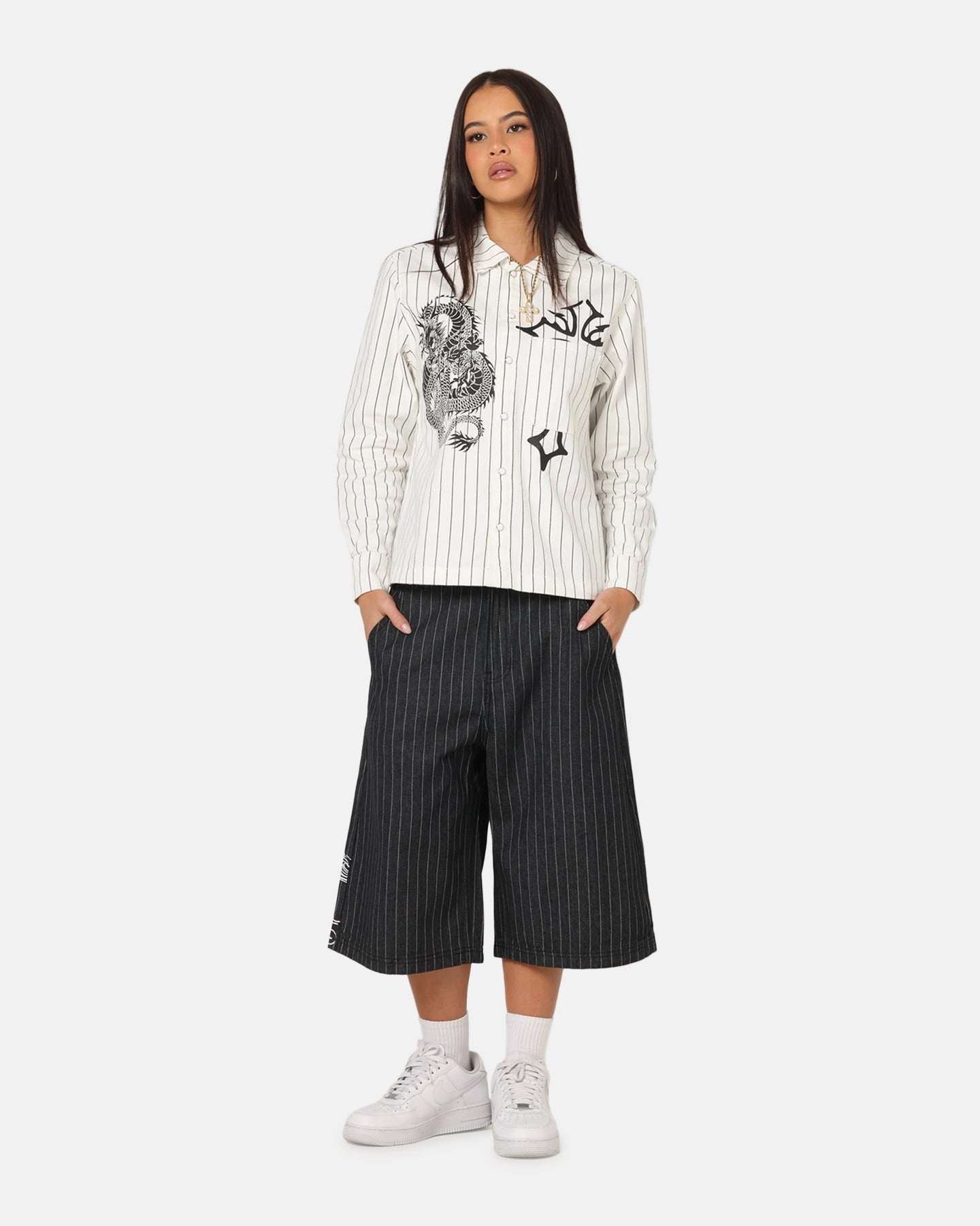 Ed Hardy Shinjuku Jorts Black Pinstripe Tall Length Casual Layer Fit